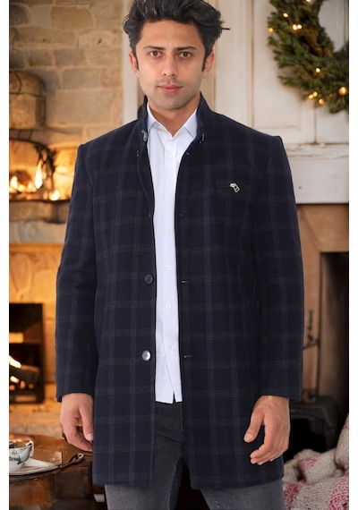 Plt8367 Dewberry Erkek Palto-Desenli Açık Lacivert-Desenli Açık Lacivert