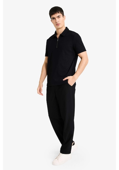 Defacto Regular Fit Polo Yaka Yarım Fermuarlı Pilise Kısa Kollu Tişört B7355ax25aubk81 SIYAH