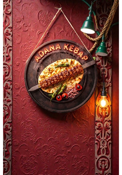Adana Kebap Görselli İpli Mdf Ahşap Kapı Duvar Süsü, Restoran Dekoratif Tablo