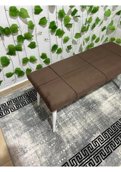 Özcan Metal Beyaz Metal Ayaklı Metal Kasalı Bench Mutfak Salon Antre Yatak Odası Balkon Puf Bank Kahverengi