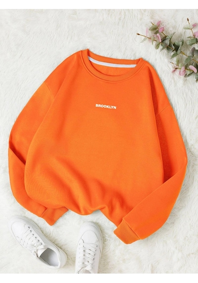 Startmore Turuncu Unisex Kadın/erkek Brooklyn Özel Renkli Oversize Bisiklet Yaka Pamuklu