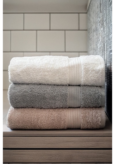 Isessia Elia 3 Adet %100 Pamuk En İyi Emici El Ve Yüz Havlusu Mutfak Havlusu Banyo 30x50cm Bej Gri Beyaz Çok Renkli