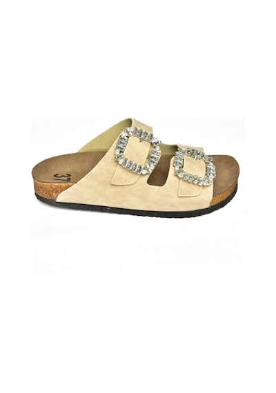 Fox Shoes K777604802 Bej Çift Tokalı Taşlı Kadın Terlik Bej