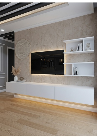 Resital Ledli Duvara Monte Tv Sehpası - Beyaz - W6012-1 Beyaz