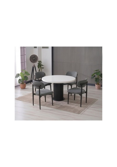 Lina Bohem 90x90 Beyaz/siyah Yuvarlak Masa & 4 Polo Sandalye Seti Antrasit Antrasit