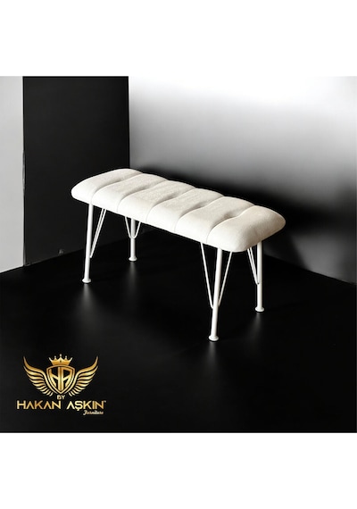 By Hakan Aşkın Metal Ayaklı 90 Cm Eco Soft Ekru Puf & Bench Tekli 2025 Metal Beyaz Ayaklı