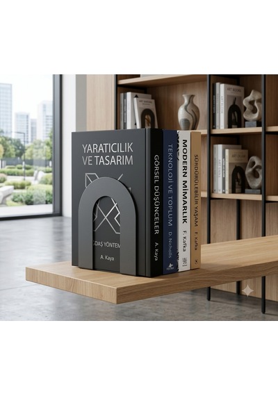 Dekoratif Metal Kitap Tutucu 2 Li Set Kitaplık Düzenleyici Aksesuar Siyah Kitap Düzenleyici