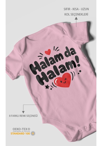Morivokids Halam Da Halam Kısa Kollu Bebek Body %100 Pamuk Koyu Pembe