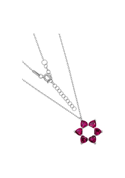 Aşkın Fısıltısı 45 + 5 Cm Uzatmalı Zincir Ruby Kalp Taşlı 925 Ayar Gümüş Kolye Gümüş