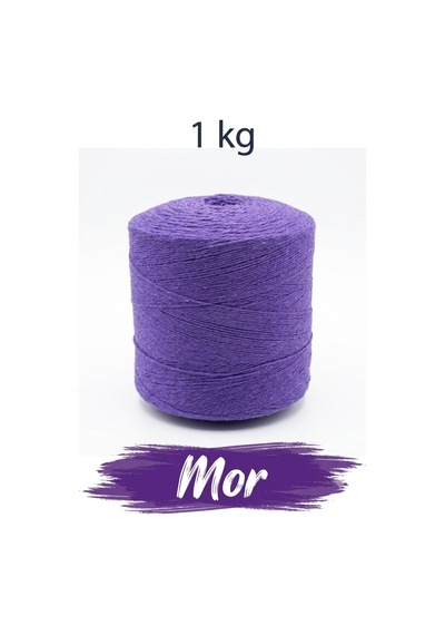 1 Kg Pamuklu El Örgü İpi Runner İpi- Amigurumi Koton İp Punch İpi Motif Mor Renk