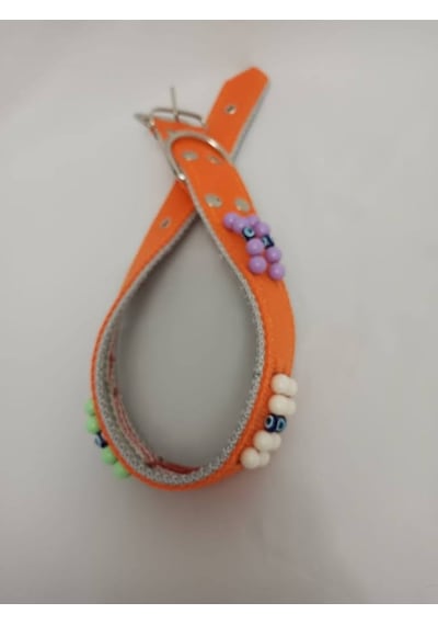 Kozaklı 10473 Süslü Boncuklu El İşlemeli Köpek Tasması Turuncu 70 x 4 CM