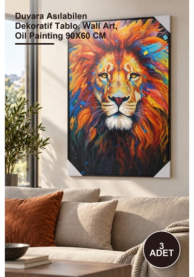 3 Adet Yağlı Boya Pano Duvara Asılabilen Dekoratif Tablo, Wall Art, Oil Painting 90x60 Cm