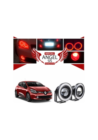 Renault Clio 4 Uyumlu, Universal Mercekli Led Angel Sis Farı, 76mm Kırmızı Renk