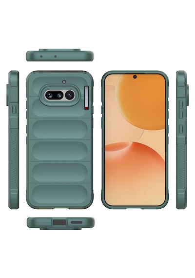 Nothing Phone 4a Kılıf Darbe Dayanıklı Kamera Korumalı Esnek Oyuklu Arka Yüzey Tasarımlı Pürüzsüz Silikon Koyu Yeşil
