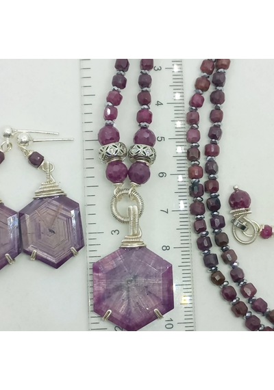 2867 Yakut Zirkon Hematit Gümüş 925 Aparatlı El Yapımı Kolye Gümüş - Mor