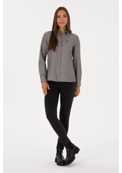 U.S. Polo Assn. Kadın Gri Uzun Kollu Basic Gömlek 50316711-VR024