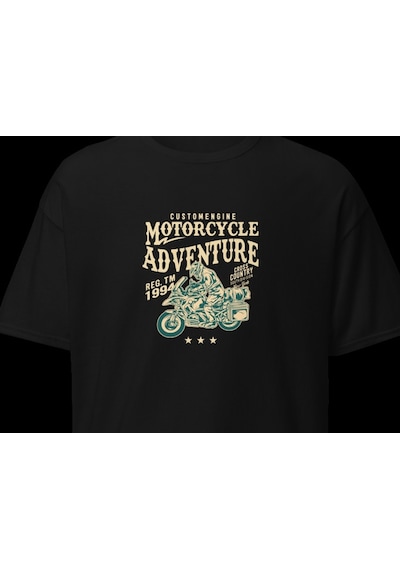 Wildstyle Motorcycle Adventure Motosiklet Macera Vintage Yol Baskılı Unisex Bisiklet Yaka Pamuklu Tişört - Siy