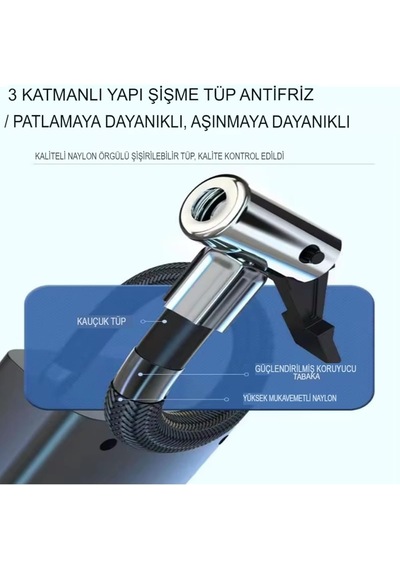 Slım Siyah Göstergeli Oto Araç Profesyonel Hava Pompası Kompresör, Mini Lastik Şişirme Pompası
