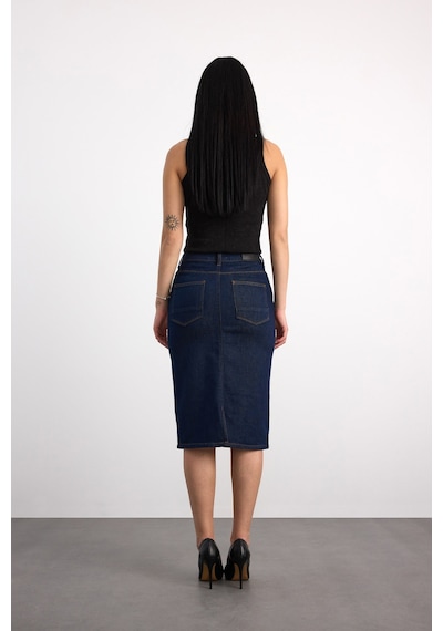 50286 73604 Kadın Regular Fıt Mıdı Denim Etek 50286-73604 Mavı
