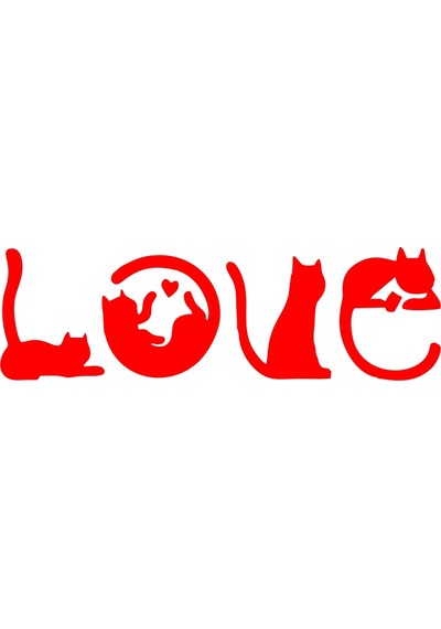 Kediler Love Araba Sticker 17x17 Cm Kırmızı