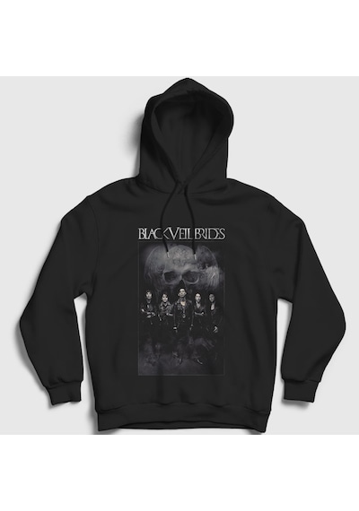 Presmono Unisex Skull Black Veil Brides Kapüşonlu Sweatshirt Siyah