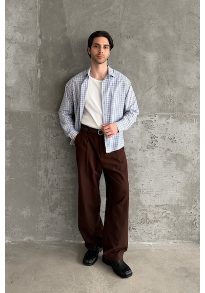 Erkek Baggy Fit Gabardin Kumaş Pantolon Kahverengi