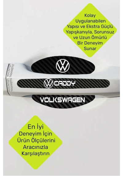 Volkswagen Caddy Kapı Kolu Koruma Karbon Desenli Caddy Serisi İçin 8 Parça Beyaz Yazılı Folyo Seti