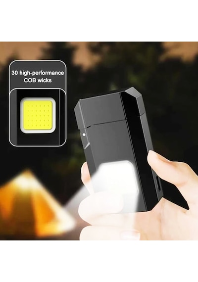 Tip-c Şarjlı Elektrikli Çakmak Cep Işığı Su Geçirmez Cob Led Ps-m