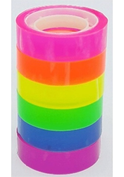 Neon Renkli Şeffaf Bant Gökkuşağı 6 Lı 12Mm 10Y
