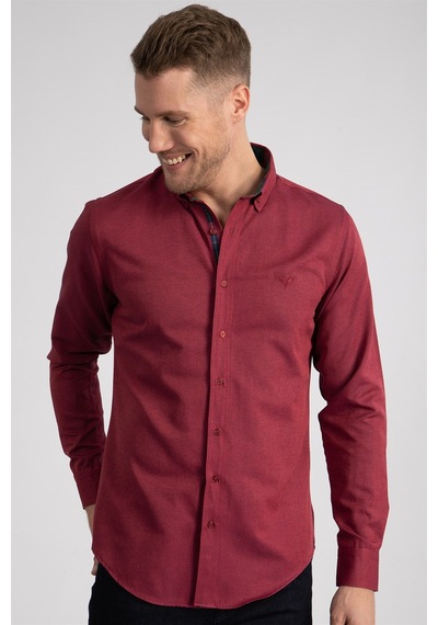 Tudors Slim Fit Dar Kesim Uzun Kol Erkek Gömlek-23354 Fuşya