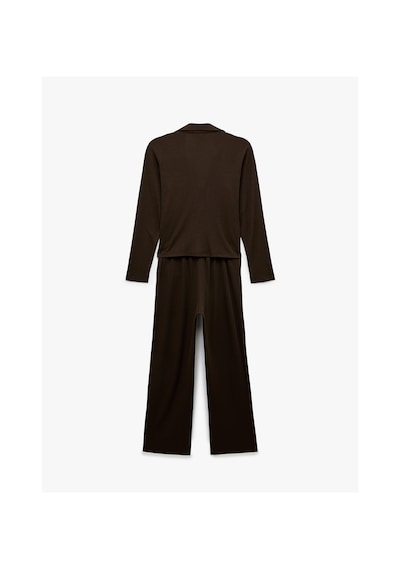 Koton Viskon Karışımlı Rahat Kalıp Kaşkorse Gömlek Yaka Pijama Takımı Kahverengi 7wlk40223mk Kahve