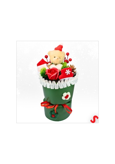 Pelüş Ayıcıklı Kokinalı Çantalı 35cm Yılbaşı Buketi - Yeşil