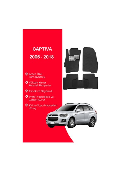 Captiva 2006 - 2018 Uyumlu Hücreli Yüzey Eva Paspas Seti Siyah Yüzey Paspas Takımı