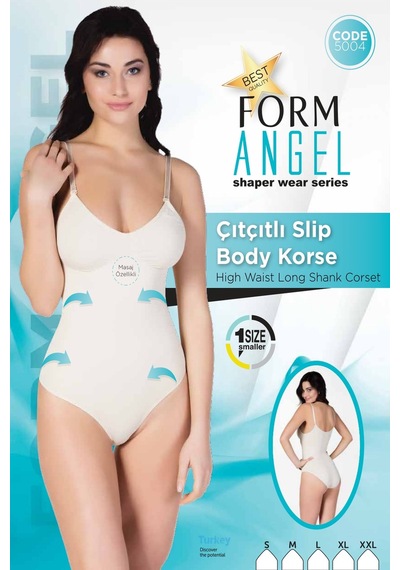 Form Angel Kadın Ten Silikonlu Çıtçıtlı Body Korse Ten Rengi - Siyah
