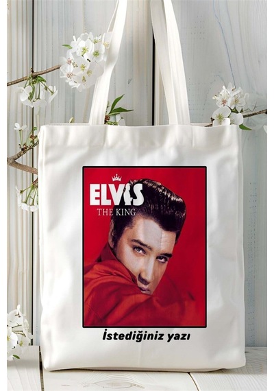 Art Hediye Elvis Presley Baskılı Bez Çanta Omuz Çantası Kişiye Özel Desen 1 Çok Renkli