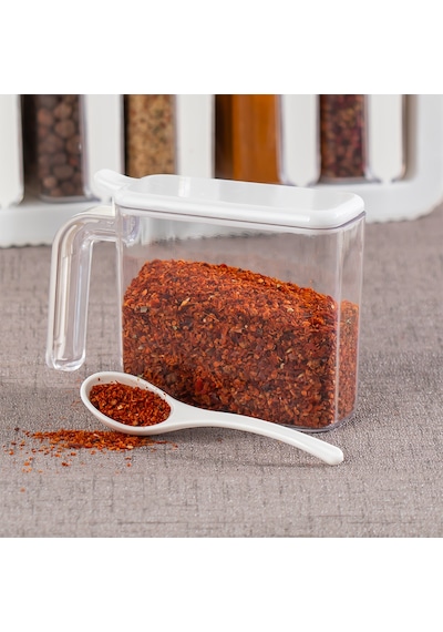 Porsima 1252 Standlı Kaşıklı Kapaklı Baharatlık Takımı Beyaz 12'li Beyaz