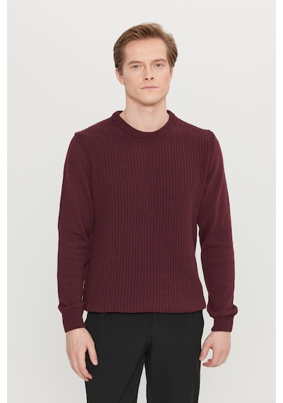 AC&Co / Altınyıldız Classics Erkek Bordo Pamuklu Standart Fit Normal Kesim Bisiklet Yaka Jakarlı Triko Kazak Bordo