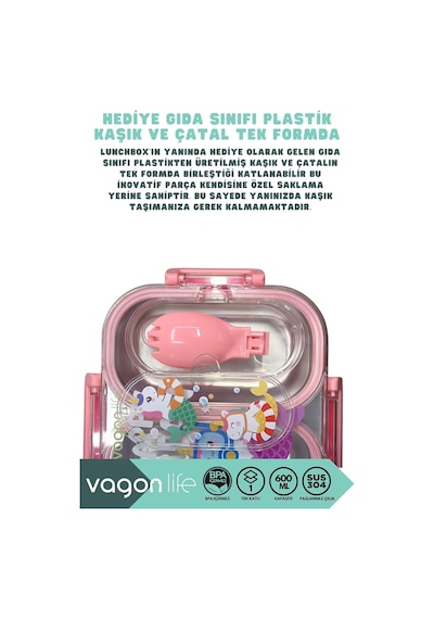 Bento 600ml Lunchbox Sevimli Desenli Tek Katlı 2 Bölmeli Sızdırmaz Paslanmaz Çelik Sefer Tası Çocuk Okul Yemek Kutusu Plastik Kaşık Hediyeli Bpa Yok Özel Kutulu - Mavi Cok Renkli