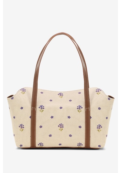 Housebags Mavi Çiçekli Kanvas Bowling Omuz Çantası 270 Mavi Çiçekler