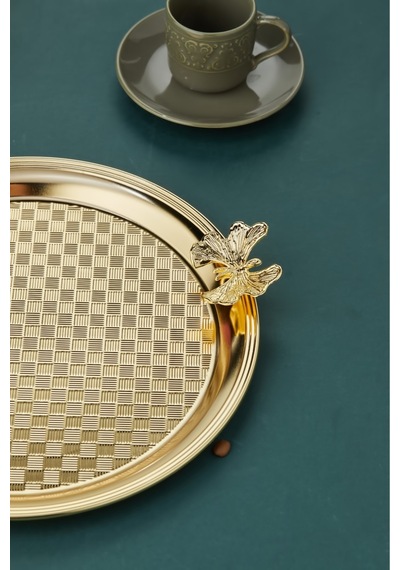 Cooker Kelebekli Yuvarlak Sunum Tepsisi 25 Cm Gold