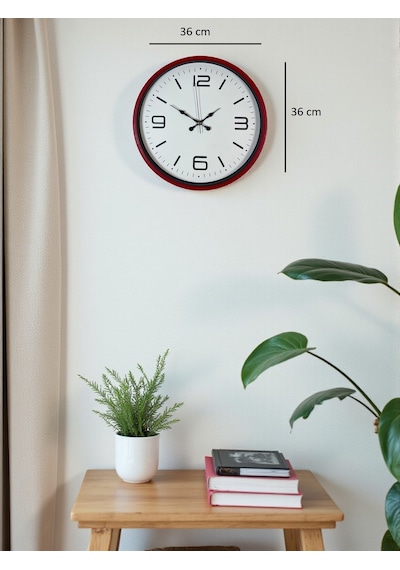 36 Cm Kırmızı Modern Dekoratif Duvar Saati Çok Renkli