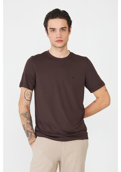 Kahverengi Bisiklet Yaka Basic Erkek T-shirt Kahve