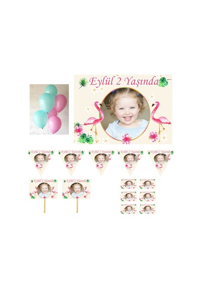 Flamingo Kız Doğum Günü Süsleri, Parti Seti, Magnet Konuşma Balon