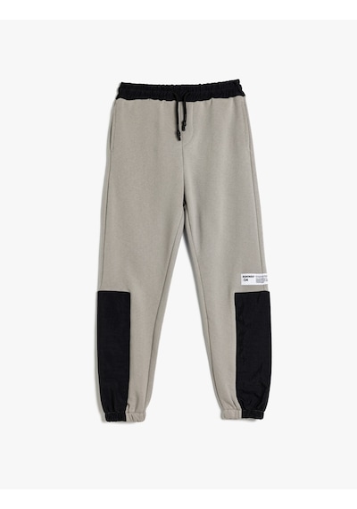 Koton Jogger Eşofman Altı Renk Bloklu Beli Bağlamalı Cepli Gri 5wkb40123tk Gri