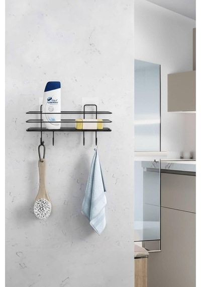 Siyah Yapışkanlı Banyo Rafı Mutfak Rafı Çok Amaçlı Askılı Düzenleyici Organizer Paslanmaz Şampuanlık Diğer