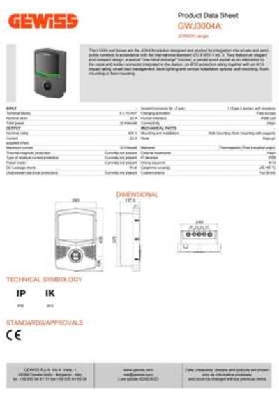 Gewiss 22 KW T2S Elektrikli Araç Şarj İstasyonu