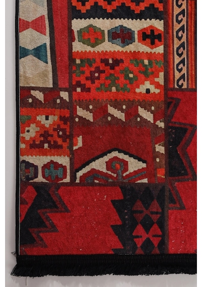 Blghome Patchwork Desenli Modern Halı Dekoratif Kilim Kırmızı - Siyah