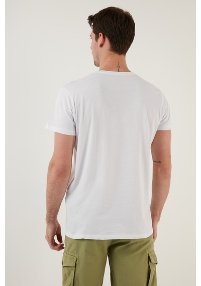 Buratti Pamuklu Slim Fit Bisiklet Yaka Erkek T Shirt 541Tactical Beyaz