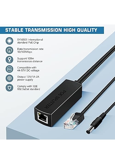 Aktif Poe Dağıtıcı Adaptör, 48 V İla 12 V, Ieee 802.3af Uyumlu, 10/100 Mbps'ye Kadar 100 Mbps'ye Kadar, Gözetleme Kamerası, Kablosuz Erişim Noktası Ve Voıp Telefon İçin
