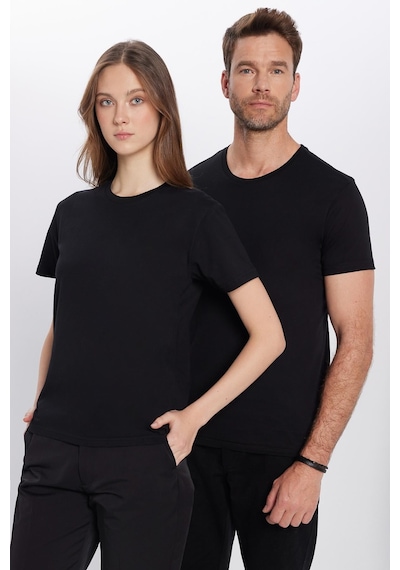 Tudors Unisex Slim Fit Dar Kesim Pamuk Yumuşak Dokulu Siyah Bisiklet Yaka Tişört-31079 2XL